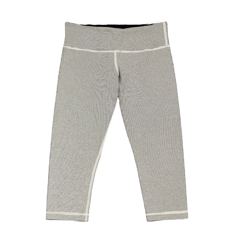 Lululemon Cropped Leggings Slate Gray/Black and White‎ Stripes Size 8